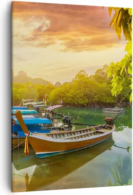 Produktbild von Bild auf Leinwand - Leinwandbild - Einteilig - Berge Boot Wasser - 50x70cm - Wand Bild - Wanddeko - Wandbilder - Leinwanddruck - Kunstdruck - Wanddekoration - Leinwand bilder - Wandbild - PA50x70-4003