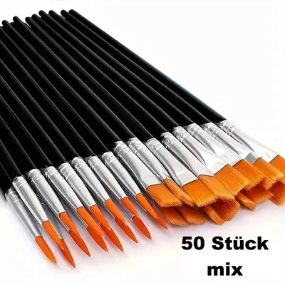 Produktbild von Künstlerpinsel Set 25–100 Stück Flach- & Rundpinsel fein für Acryl Aquarell Öl