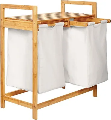 Produktbild von Lumaland 08472, 60 l, Rechteckig, Bambus, Baumwolle, Polyester, Holz, Bambus, Weiß, Kein Muster, Holz