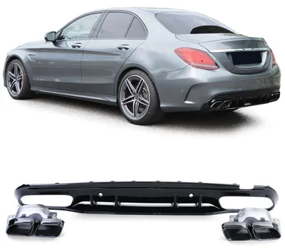 Für Mercedes C Klasse W205 Limo 18-21 Heckdiffusor Stoßstange 4 Endrohre Schwarz in der Farbe Schwarz von Carparts-Online GmbH