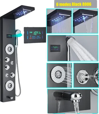 Produktbild von Duschpaneel, Multifunktional, Modernes Design, Schwarz 8006