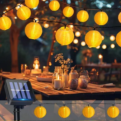 Produktbild von Solar Lichterkette Lampions Außen, 5M 20LEDs Laternen mit Solarpanel, Wetterfest IP65, Solarlampen Lampions Lichterkette, 8 Modi Beleuchtung, für Garten, Balkon, Terrasse, Hof, Fest Deko(Warmweiß) []