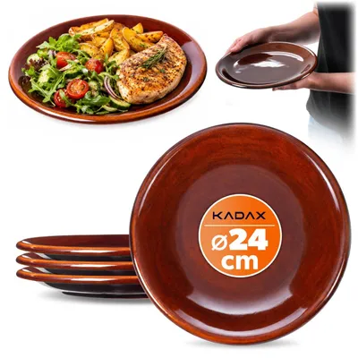 Productafbeelding van KADAX Serveerschaal "Olympia", schaal van aardewerk met een keramische coating, geschikt als presentatieschaal of bord, bruin, 24 cm, set van 4 stuks
