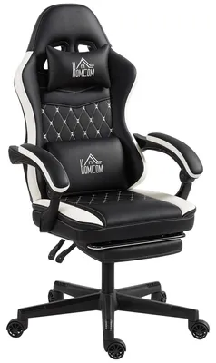 Zdjęcie produktu dla Fotel gamingowy HOMCOM – ergonomiczny fotel dla graczy z podparciem lędźwiowym i podnóżkiem