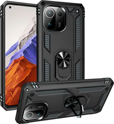 Obrázek produktu pro Pouzdro pro Xiaomi Mi 11 Pro dvouvrstvé robustní, vojenská ochrana pouzdro s držákem prstenu a stojánkem černé