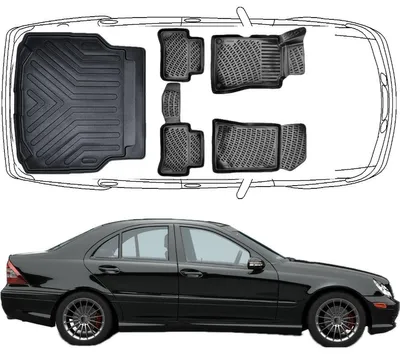 Produktbild von 3D Fußmatten & Kofferraumwanne Auto Set Kompatibel mit Mercedes_Benz C Klasse W203 Sedan Limousine 2000 - 2007
