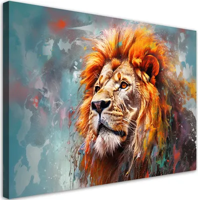 Produktbild von Leinwandbild Tier Löwe Abstrakt 100x70 Feeby Bunt bild für die wand bereit zum aufhängen