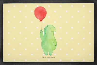 Produktbild von Mr. & Mrs. Panda Fußabstreifer Schildkröte Luftballon 60 x 90 cm - Gelb Pastell - Geschenk, Motivationsspruch, Schmutzfänger, Schmutzfangmatte, Fußabtreter, Fussmatte