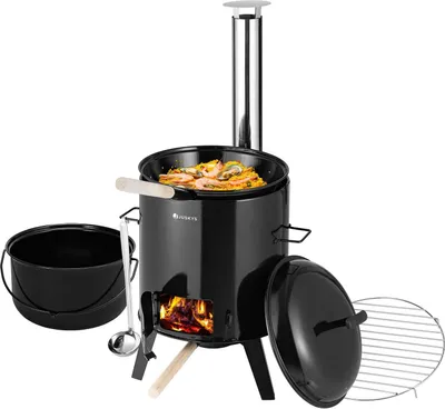 Produktbild von Juskys Gulaschkanone 17 Liter mit Kessel & Pfanne - Outdoor Ofen zum Kochen, Braten & Grillen