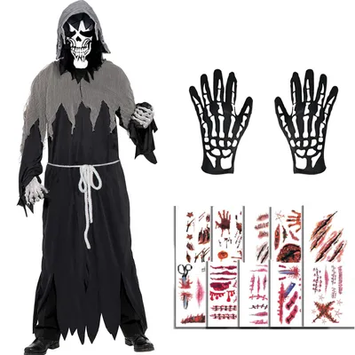 Obrázok produktu pre Halloween kostým pre mužov – strašidelný zombie kostým s klobúkom a 30 tetovaniami