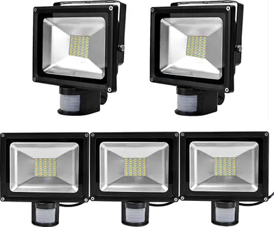 Produktbild von Greenmigo 5pcs 30W LED SMD Strahler Fluter Außen Flutlicht Strahler mit PIR Bewegungsmelder Fluter Wasserdicht IP65 Aluminiumkörper Schwarz Warmweiß AC 85  265V