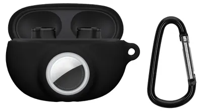 Produktbild von kwmobile 2-in1 Schutzhülle für Beats Studio Buds Hülle - Kopfhörer Silicon Case kompatibel mit AirTag - stoßfestes Cover mit Karabiner - Schwarz