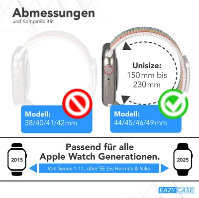 Produktbild von EAZY CASE Apple Watch Armband Nylon 44mm/45mm/49mm verstellbares Ersatzarmband, iWatch Serie, Sportarmband in Bunt