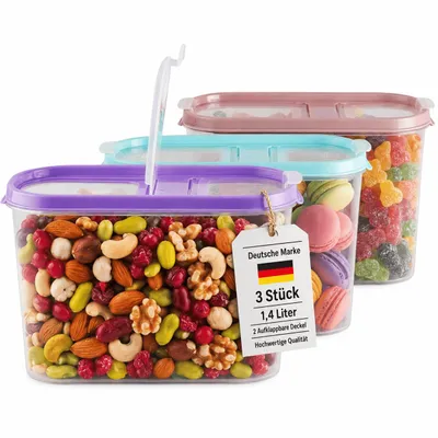 Produktbild von Schüttdosen 3er Set 1,4 Liter Vorratsdosen Müsli Frischhaltedosen Müslibox bunt