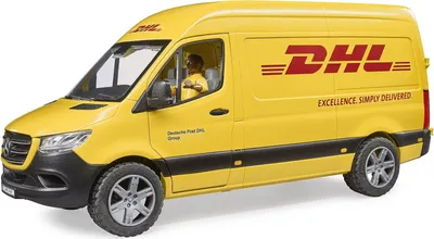 Produktbild von bruder 02671 - MB Sprinter DHL mit Fahrer inkl. Gitterbox mit Versandpaketen - 1:16 Versand & Logistik Fahrzeug Transporter Paket-Dienst Lieferwagen