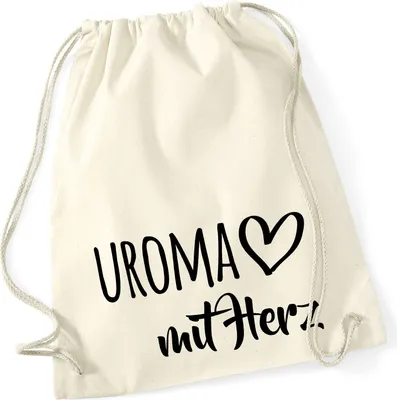 Produktbild von Huuraa Turnbeutel Uroma mit Herz 12 Liter Natural Baumwolle Rucksack Geschenkidee
