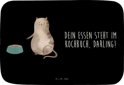 Produktbild von Mr. & Mrs. Panda Badteppich Katze Fressen - Schwarz - Geschenk, Badezimmerteppich, duschmatte, Duschvorleger, Badematte, Badvorleger