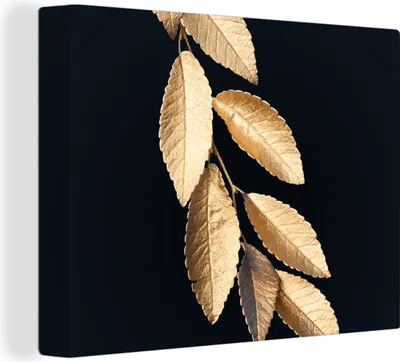 Produktbild von MuchoWow® - Leinwandbilder - Blätter - Schwarz - Gold - Luxus - Pflanzen, Wandbild, Wanddeko Bilder Wohnzimmer, 120x90 cm