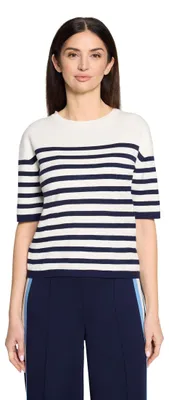 Produktbild von Cartoon Damen Strickpullover mit Rundhalsausschnitt 36, Weiß/Dunkelblau