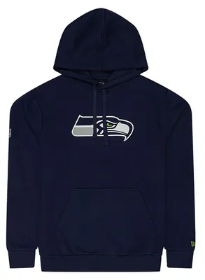 Produktbild von Seattle Seahawks Hoodie New Era, Offizieller NFL Fanartikel, Dunkelblauer Kapuzenpullover mit Teamlogo, Kängurutasche, 80% Baumwolle 20% Polyester