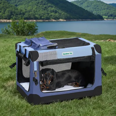 Produktbild von Hundetransportbox faltbar 66x48x48cm mit Tragegriffen & Decke für Hunde bis 15 kg Blau