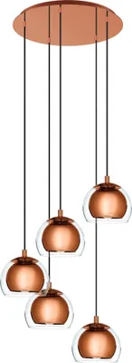 Produktbild von EGLO Pendelleuchte Rocamar 1, 5 flammige Hängelampe, Hängeleuchte aus Stahl und Glas in Kupfer, Klar, Esstischlampe, Wohnzimmerlampe mit E27