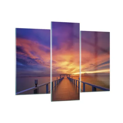 Produktbild von Bilder auf glas - 3 Teile - Himmel die Farben Pier - 130x100cm - Glasbilder - Wandbilder - Bilder - zum Aufhängen bereit - Wanddekoration aus Glas - Glas Bilder - Wandbild auf Glas - GCB130x100-4202