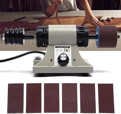 Produktbild von 8000RPM 350W Schleif und Poliermaschine, Poliermaschine Klein mit 6 Riemen Doppelschleifer für alle pflanzlich gegerbten Lederprodukte geeignet