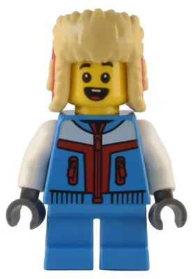 Obrázok produktu pre LEGO Minifigúrka – dieťa, chlapec, tmavomodrá bunda a krátke nohy, červená (hol288)