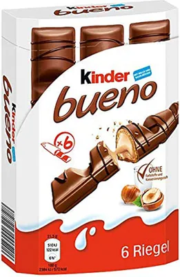 Produktbild von Kinder bueno 6 einzeln verpackte Waffel Riegel mit Füllung 129g