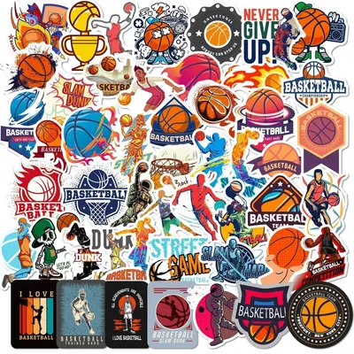 Obrázek produktu pro Sada 50 voděodolných samolepek s motivem basketbalu, vhodné pro auto, notebook, skateboard, kolo, skútr, motocykl, počítač