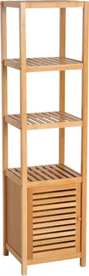 Image de Étagère en bambou - Étagère haute pour salle de bain - 4 niveaux - Autoportante - Rangement polyvalent - Bambou naturel