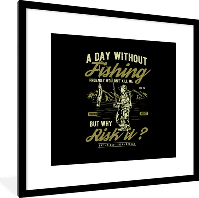 Produktbild von MuchoWow® MuchoWow® Gerahmtes Poster Fisch - Rute - Jahrgang 40x40 cm - Poster mit zchwarzem Bilderrahmen - Poster - Plakat im Rahmen