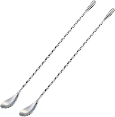 Image de Deux bâtonnets à cocktail argentés en acier inoxydable, d'une longueur de 30 cm