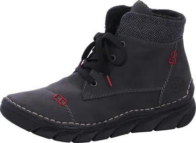Produktbild von Rieker Damen Stiefelette gefüttert Ziernähte Webstoff Zackenmuster Plateau 55031, Größe:42 EU, Farbe:Grau