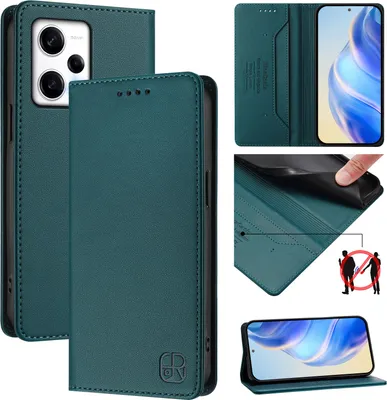 Produktbild von Lederhülle für Xiaomi Redmi Note 12 Pro+ Hülle Flip Brieftasche Kartenfächern Ständer Schutzhülle Dunkelgrün