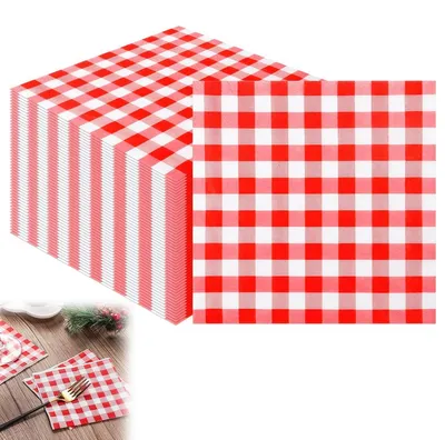 Cocktailservietten 80 Stück, 25×25 cm, rot-weiß kariert, 2-lagig