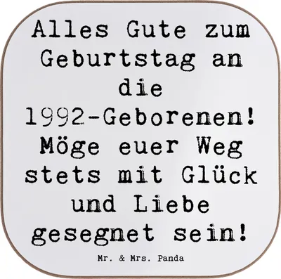 Produktbild von Mr. & Mrs. Panda Tischuntersetzer Spruch 1992 Geburtstag - Weiß - Geschenk, Geburtstagsgeschenk, Geburtstagsgruß, Untersetzer für Gläser, Glas, Tassen, Jubiläum, Coaster