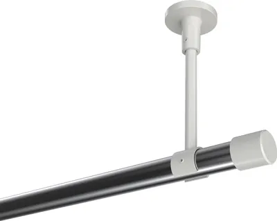 Produktbild von Interdeco Gardinenstange / Vorhangstange Chrom / Weiß, Typ Sonette Santo (Kappe) ohne Ringe, Deckenmontage, 20 mm Ø 1-läufig, 120 cm