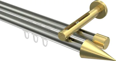 Produktbild von Interdeco Innenlaufstange / Gardinenstange mit Innenlauf Edelstahl-Optik / Messing-Optik, Typ Siteno Savio (Kegel), 20 mm Ø 2-läufig, 480 cm