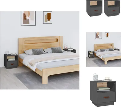 Produktbild von vidaXL Nachttische 2 Stk. Grau 40x34x45 cm Massivholz Kiefer -  Nachttische