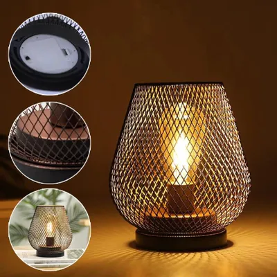 Produktbild von Vintage Metall Käfig Nachttischlampe Retro Tischlampe Batterie LED Tischleuchte