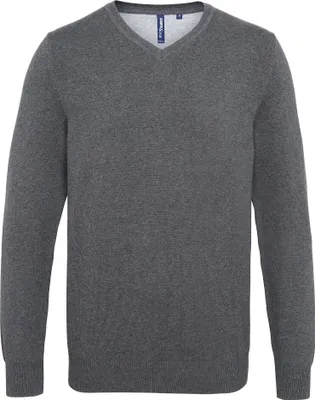 Image de Asquith & Fox Hommes Coton Riche Col V Pull RW5188 (L) (Anthracite)