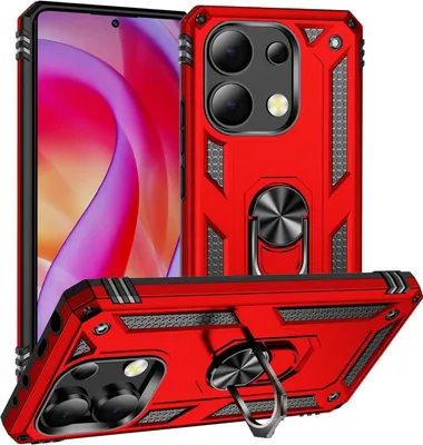 Produktbild von Conie Outdoor Schutzhülle für Xiaomi Redmi Note 13 4G Tasche Silikon Hard Case Cover Hülle mit Halter Ständer in Rot