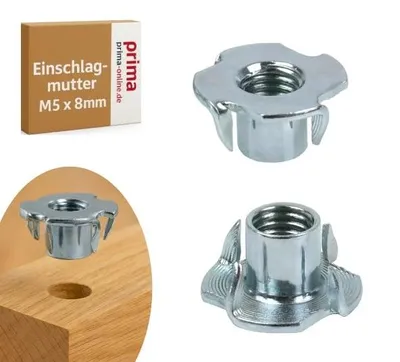 Zdjęcie produktu dla Nakrętka wbijana M5 x 8 mm, ocynkowana – 4 końcówki do wbijania – 100 sztuk