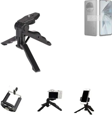 Produktbild von K-S-Trade Stativ Tisch-Ständer Dreibein Handy-Stativ Ständer kompatibel mit ZTE Extress 50 Mini-Stativ Smartphone Tripod Handy-Stativ aus Plastik