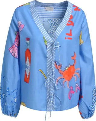 Produktbild von V-NECK BLOUSE W/ BOWS AT PLACKET 1/ 1604 OCEAN PRINT Größe 36