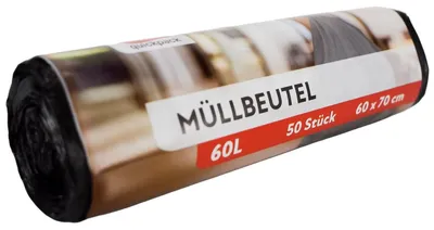 Produktbild von 50 Müllsäcke in Grau 60L reißfest & flüssigkeitsdicht Folienbeutel