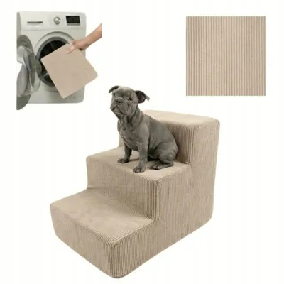Produktbild von Komvortowy | Haustiertreppe | BEIGE | Cord | 3 Stufen | für Bett & Sofa | 36 cm | Hunderampe | Hundetreppe | Abnehmbar und Waschbar