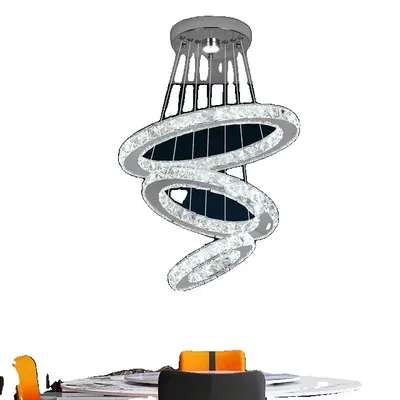 Image de Éclairage suspendu, lustre à LED en cristal, design moderne, 3 anneaux, télécommande à intensité variable